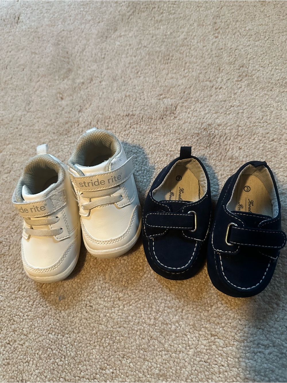 Stride Rite White and Navy Kids Moccasins Set
